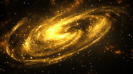 Wall Mural - golden galaxy illustration abstract spiral universe with sparkling stars on black background.