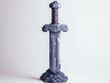 © SashaMagic - Pixel art sword standing on rocks, retro digital style.