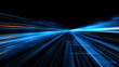 © SU CrossCutting Film - Blue light speed background, high-speed tunnel with glass grid, futuristic technology style, speed lines and luminous effects, black gradient background, blue glow, dynamic blur effect, wide perspecti