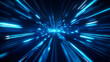© SU CrossCutting Film - Blue light speed background, high-speed tunnel with glass grid, futuristic technology style, speed lines and luminous effects, black gradient background, blue glow, dynamic blur effect, wide perspecti