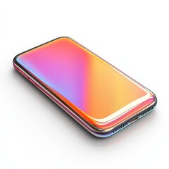 Aufkleber - Sleek Smartphone with Iridescent Display Resting on White Background, Minimalist and Modern Aesthetic