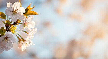 Wall Mural - close-up of blooming cherry blossoms on branch against blurred background