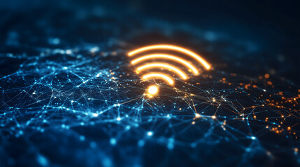 Wall Mural - wireless wi-fi network and connection abstract data background with wifi symbol