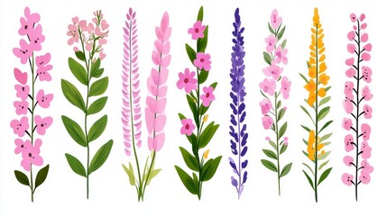 Poster - Colorful Floral Illustrations of Various Plants for Design and Background Use