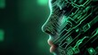 Futuristic Portrait of a Woman with Digital Circuit Patterns and Neon Glow Effects