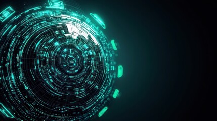 Aufkleber - Futuristic Digital Technology Interface with Glowing Elements and Circular Design