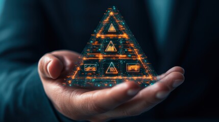Leinwandbilder - Digital Pyramid of Icons Representing Technology and Communication in Business Strategy