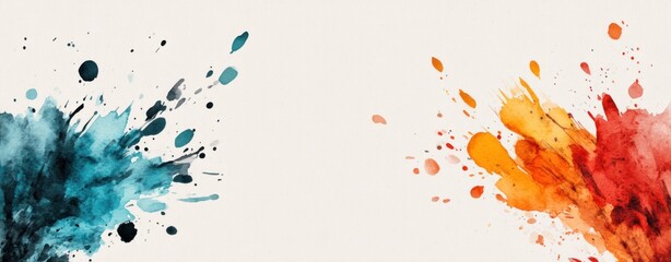 Fototapete - Abstract Colorful Splash Background with Blue and Orange Watercolor Effects