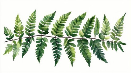 Poster - Lush Green Fern Leaves Arrangement in Watercolor Style on White Background