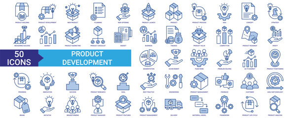 product development icon collection set. containing product, strategy, market, business, planning, p