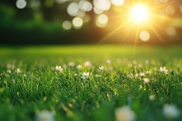 Wall Mural - sunlit meadow with blooming daisies. perfect for nature, spring, or peace themes.
