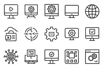 Information Technology icon set editable stroke outline isolated flat vector illustration on white background