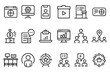© ART Gallery - Seminar, presentation icon set editable stroke outline isolated flat vector illustration on white background.