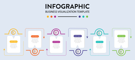 Business Infographic Strategy Planning And Process Visualization With 6 Steps Of Info Graph Elements Vector Illustration On Isolated Background