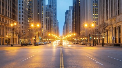 Poster - A city intersection illuminated by tall streetlights, with reflections of the lights on the empty streets during a calm, late-night scene.