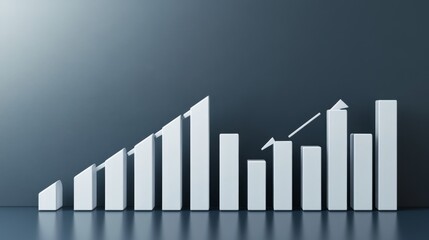 Leinwandbilder - A modern D bar graph displaying financial performance with rising and falling bars, set against a professional blue and gray background.