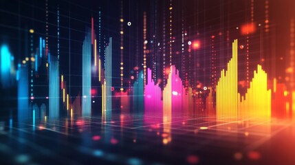 Poster - A set of colorful D financial graphs showing stock performance and business growth, set against a dark background with digital elements.