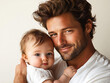 © ELmidoi-AI - Tender portrait of a father gently connecting with his baby, ideal for family-related themes, parenting blogs, baby products, or celebrating Father’s Day.