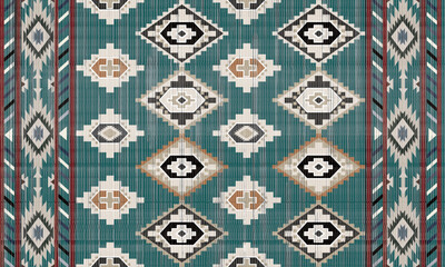  Navajo tribal vector seamless pattern. Native American ornament. Ethnic South Western decor style. Boho geometric ornament. Vector seamless pattern. Mexican blanket, rug. Woven carpet illustration