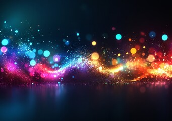 Wall Mural - a colorful wave of light with many small dots. a beautiful lens flare with glowing light and bokeh o