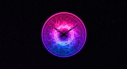 Wall Mural - vibrant clock splashes against night - a cosmic clock design symbolizes time, creativity, energy, in
