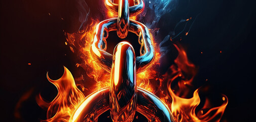 Wall Mural - Burning steel chain on a dark background. 