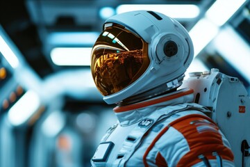 Wall Mural - a detailed view of a person wearing a space suit, great for use in sci-fi or futuristic designs