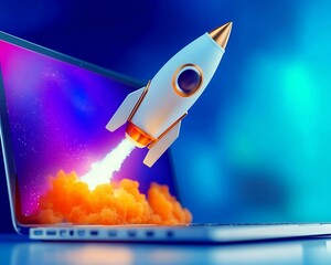 Laptop Rocket Launch Startup Success. (1)