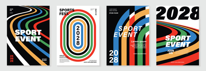 Wall Mural - abstract line sport poster background vector set. minimalist cover template with vibrant perspective