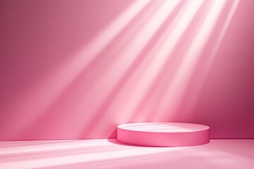 Aufkleber - Soft pink stage with rays of light illuminating circular platform in minimalist setting during daytime