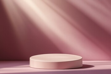 Leinwandbilder - Light and shadow create a serene atmosphere on a pastel-colored display platform during daylight hours
