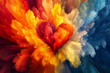 Aufkleber - Vibrant abstract artwork depicting a heart shape emerging from colorful swirling patterns in a dynamic blend of hues