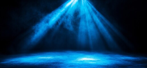 Wall Mural - abstract blue light rays background with a grainy texture on a black background