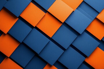 Poster - Colorful geometric pattern featuring blue and orange squares arranged in a dynamic way on a textured surface