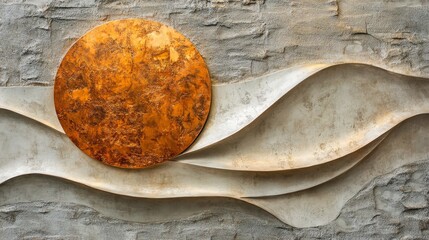 Wall Mural - a textured wall with abstract sun and layered artistic design
