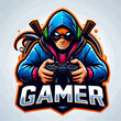 © pro100drawn - 'Logo e-gamer gaming vibrante em estilo de design vetorial de mascote, com personagem colorido em fundo transparente e isolado de clipart, em formato vetorial, perfeito para branding.'