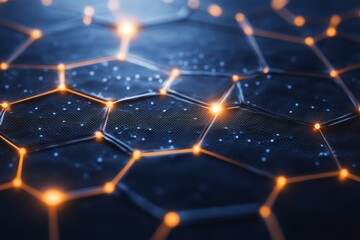 Fototapete - Network of hexagons illuminated with glowing points creating a futuristic digital background