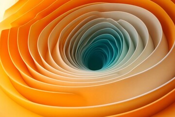 Poster - Spiral pattern of layered orange and blue paper creating a mesmerizing visual effect in natural light