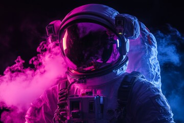 Wall Mural - astronaut in colorful smoke with vibrant lighting effects creating a striking visual display