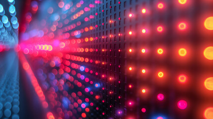 Wall Mural - Red Blue Neon Lights Glowing Bokeh Background, Futuristic Modern Design Pattern