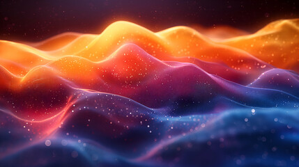 Wall Mural - Colorful Waves Vibrant Gradient Design with Shiny Particles in Orange, Red, and Blue