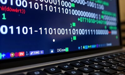 Close Up of Binary Code on Laptop Screen