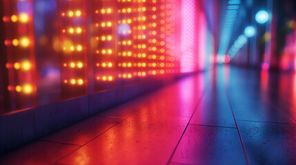 Wall Mural - Neon Cityscape Glowing Pink Blue Red Lights, Vibrant Urban Design for Modern Themes