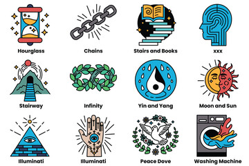 Wall Mural - set of illustrations in the concept of emotion and imagination in a line style