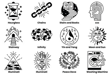 Wall Mural - set of illustrations in the concept of emotion and imagination in a line style