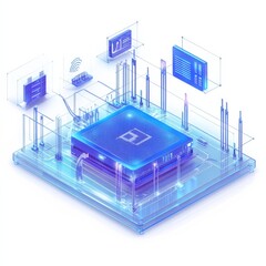 Aufkleber - Futuristic Cyber Security System Visualization: Secure Network, Data Protection, and Advanced Technology.