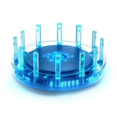 Fototapete - Futuristic Blue Platform with Pillars: Technological Advancement and Conceptual Design