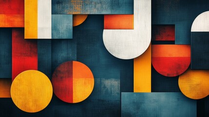 Wall Mural - abstract geometric composition featuring colorful shapes and textured background
