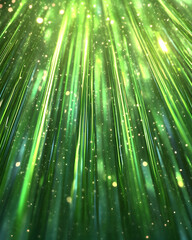 Wall Mural - Radiant green light beams burst outward, filled with glowing particles