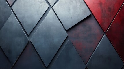 Wall Mural - geometrical patterned metallic surface with red and grey variations